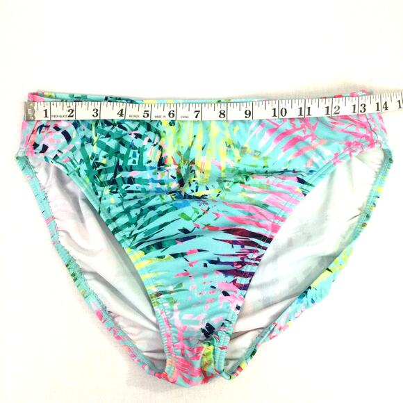 Venus Women's Sky Blue Leaf Pattern High Cut Bikini Bottom Size 12 - Picture 8 of 9